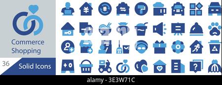 Commerce Shopping Solid Icons Set Vector, Collection de symboles d'affaires de commerce électronique, éléments d'interface utilisateur de marché de détail Illustration de Vecteur