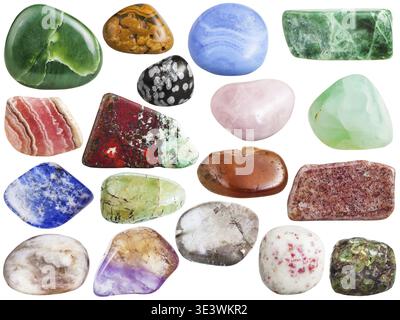 Amétrine, péridot, chrysolite, pierre de lune, guarz, calcédoine, spessartine, rhodochrosite, jadéite, obsidienne, jaspe, néphrite, jade, cinabre, cuprite Banque D'Images