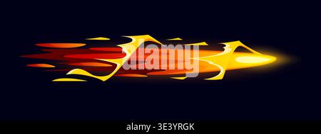 Effet pistolet de jeu de bande dessinée, puissance magique, lumière vfx brillante de magicien ou animation ui magique. Vecteur rouge et jaune Blaze avec des étincelles incandescentes, sort isolé, flash de boule de feu ou traînée de lumière pour les jeux de fantaisie Illustration de Vecteur