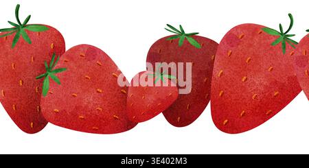 Bordure de motif sans couture avec des fraises. Simple et propre. Baies d'aquarelle brillantes, ambiance estivale ludique. Parfait pour baby shower, textiles enfants Banque D'Images