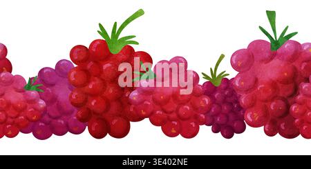 Bordure de motif sans couture avec framboises. Simple et propre. Baies d'aquarelle brillantes, ambiance estivale ludique. Parfait pour baby shower, textiles enfants Banque D'Images