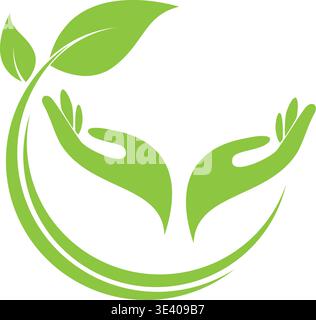 Deux mains et feuilles, praticien de médecine alternative, massage, bien-être, logo, icône Illustration de Vecteur