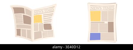 Ensemble d'illustration vectorielle de journaux empilés et de pages de papier pliées disposées en liasses et piles isolées sur fond blanc pour les médias d'information quotidiens Illustration de Vecteur