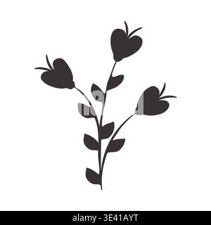 Ce motif floral noir abstrait présente trois silhouettes de fleurs stylisées avec des tiges feuillues sur un fond blanc Uni. Il offre une illustration botanique simple et élégante. Illustration de Vecteur