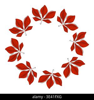 Couronne de feuilles de châtaignier rouge d'automne dans un style plat sur fond blanc. Illustration botanique décorative pour la conception saisonnière, carte, invitations et Illustration de Vecteur