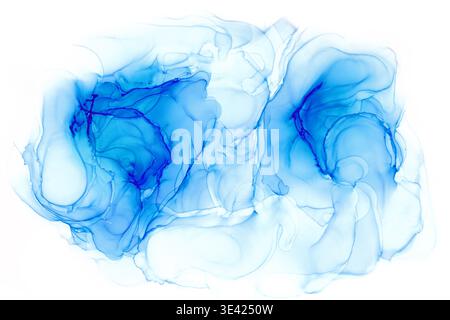 Fond bleu de texture d'encre d'alcool. Fond créatif de couleur cyan de marbre fluide Banque D'Images