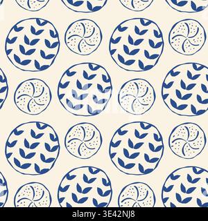 Cercles bleus et crème avec divers motifs de pain. Convient pour les textiles, la papeterie ou la conception d'emballage. Un style épuré et minimaliste pour le b moderne Illustration de Vecteur