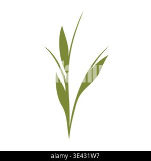 Tige de plante verte minimaliste avec plusieurs feuilles représentées poussant vers le haut. L'élément graphique simple est isolé sur un fond blanc propre, représentant la croissance de la nature. Illustration de Vecteur