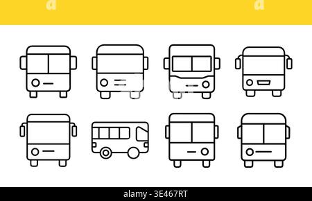 Collection d'icônes d'art de ligne de bus avec des variations de contour minimales. Illustration de Vecteur