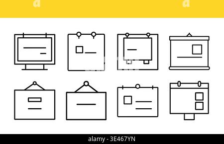 Collection d'icônes de dessin au trait d'enseigne et de panneau d'affichage suspendue avec des variations minimales de contour. Illustration de Vecteur