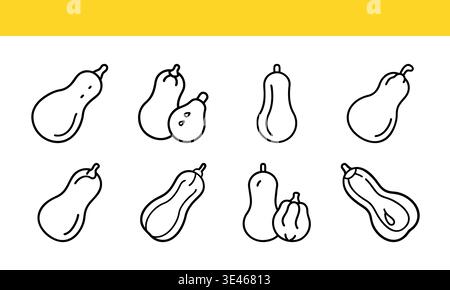 Collection d'icônes d'art de ligne de fruits de courge avec des variations de contour minimales. Illustration de Vecteur