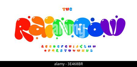 Rainbow Colorful font Balloon Funny logo Bubble Alphabet, Liquid Rounded Letter Set typographie moderne, Design typographique créatif pour Joyful Text Illustration de Vecteur