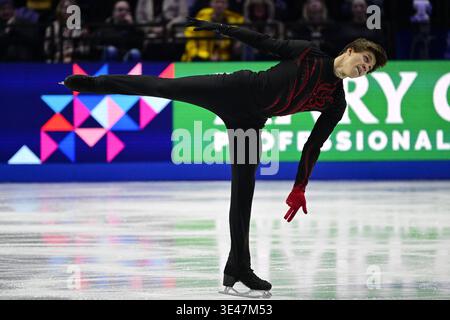 Prague, République tchèque. 26 mars 2026. Championnats du monde de patinage artistique, hommes - programme court, Prague, République tchèque, le 26 mars 2026. Georgii Reshtenko de la République tchèque. Crédit : Roman Vondrous/CTK photo/Alamy Live News Banque D'Images