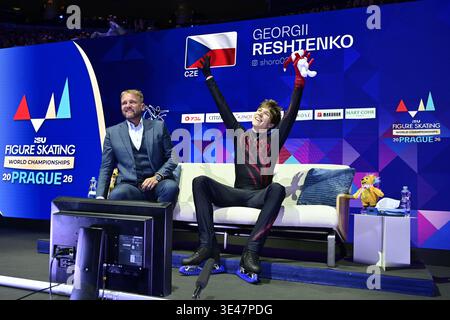 Prague, République tchèque. 26 mars 2026. Championnats du monde de patinage artistique, hommes - programme court, Prague, République tchèque, le 26 mars 2026. Georgii Reshtenko de la République tchèque. Crédit : Roman Vondrous/CTK photo/Alamy Live News Banque D'Images