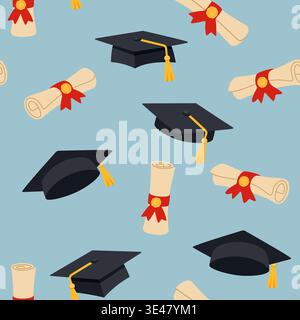 Casquettes de graduation et diplômes Seamless Pattern Illustration de Vecteur