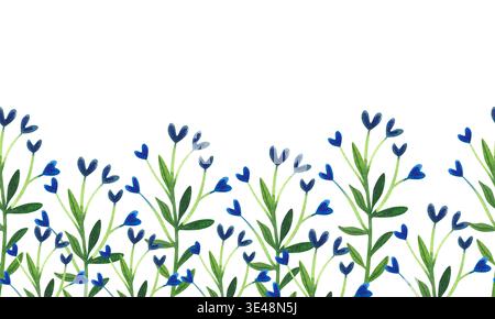 Bordure sans couture avec des illustrations aquarelles de fleurs sauvages d'été. Dessin botanique dessiné à la main pour les invitations ou les cartes de voeux. Banque D'Images