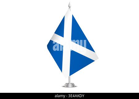 Drapeau de l'Écosse - drapeau de bâton ondulé du pays, de l'identité culturelle et du patrimoine. Représente la fierté et l'unité nationales. Drapeau de table Vector accroché sur le palan court. Isolé sur fond blanc Illustration de Vecteur