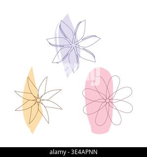 Trois dessins de contour floral abstrait apparaissent sur un fond blanc. Illustration de Vecteur