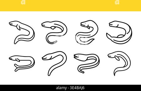 Eel Line Art et Design Set Illustration de Vecteur