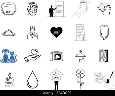Une collection d'icônes en noir et blanc sur fond blanc Illustration de Vecteur