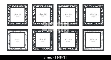Carré floral vintage noir. Invitation de mariage de frontière de photo décorative élégante, Scrapbooking , étiquette ou conception de carte, Doodle formes abstraites d'affranchissement Illustration de Vecteur
