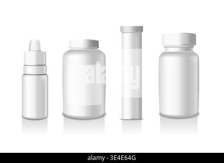 Bouteille en verre transparent réaliste pour beauté, cosmétique ou médicinal. 3D.. Modèle de conception d'emballage blanc illustration vectorielle. Illustration de Vecteur