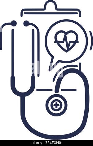 Digital Healthcare Assessment avec stéthoscope et icône de fréquence cardiaque sur l'écran de l'appareil Illustration de Vecteur