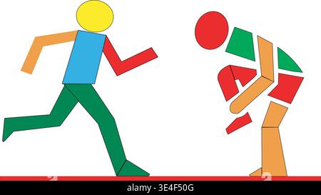 Running Man et coureur fatigué montrant l'effort d'entraînement et l'entraînement d'endurance dans un style simple et plat Illustration de Vecteur