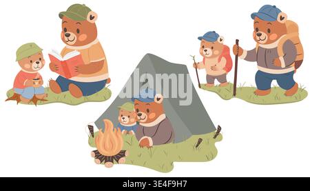 Ensemble d'illustrations mignonnes pour les fêtes des pères. Père et fils passant du temps ensemble. Illustration de Vecteur