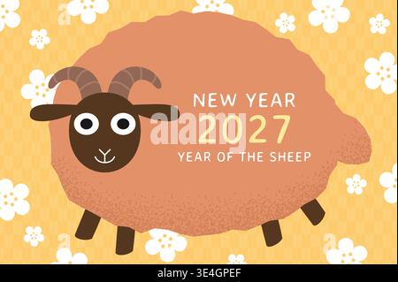 Modèle d'illustration de carte vectorielle de bélier zodiaque chinois ou de mouton. Drôle de mouton stylisé pour célébrer l'année du mouton 2027. Illustration de Vecteur