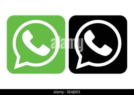 Jeu d'icônes d'application de communication minimaliste avec des variantes de couleur verte et noire pour une interface claire et sombre. Illustration de Vecteur