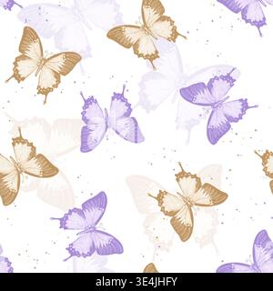 Un motif sans couture avec des papillons dans des tons pastel doux, rendu dans un style aquarelle. Banque D'Images