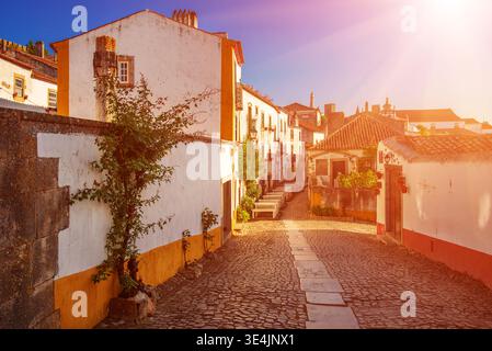 Vue des rues Obidos, quartier Leiria, Portugal Banque D'Images