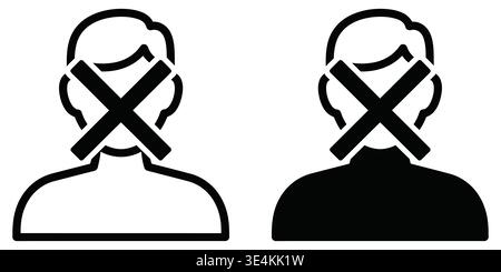 Deux variations stylistiques d'une icône de silhouette humaine avec une marque de croix proéminente sur le visage Illustration de Vecteur
