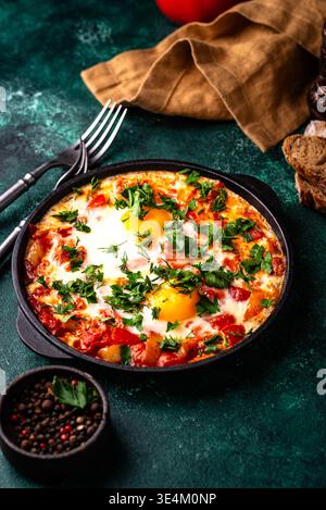 Shakshuka, plat traditionnel du petit déjeuner juif Banque D'Images