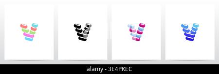 Bord arrondi lignes diagonales lettre logo conception V Illustration de Vecteur