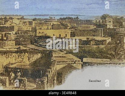Zanzibar, Tanzanie. Vue sur la ville. Photogravure d'après une photographie de H. M. Stanley de la fin du XIXe siècle. Colorisé. Banque D'Images