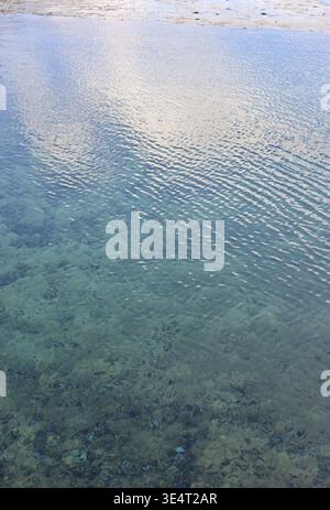L'eau cristalline des étangs flamboyants ondulant doucement sous la lumière du soleil et voir des pierres sous l'eau en automne au parc national de Huanglong, en Chine Banque D'Images