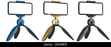 Ensemble de trépieds de smartphone modernes, isolés sur un fond blanc, concept tech. Banque D'Images