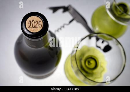 deux bouteilles de vin, verres Banque D'Images