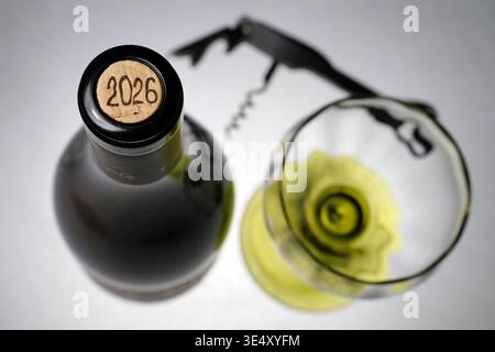 deux bouteilles de vin, verres Banque D'Images