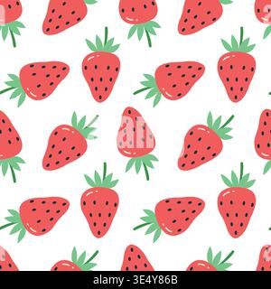 Motif sans couture de fraise plat de fond de baies rouges dessiné à la main papier peint textile de fruits et conception de papier d'emballage Illustration de Vecteur