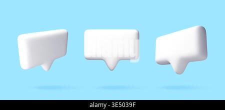 Trois icônes blanches en forme de bulle de parole en 3D. Illustration de Vecteur