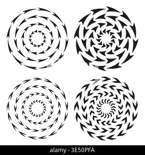 Cercle de flèche défini. Rotation des formes vectorielles. Motif de mouvement en spirale. Groupe de pointage dynamique. Vecteur manuel uniquement. Aucun tracé automatique utilisé. SPE 10. Illustration de Vecteur