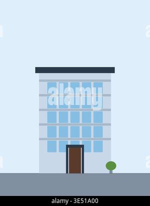Art vectoriel plat minimaliste de gratte-ciel résidentiel ou commercial contemporain avec ciel bleu clair. Illustration de Vecteur
