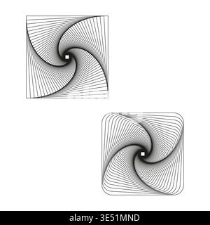 Ensemble spirale abstrait. Vecteur carré géométrique. Ligne minimaliste Motif d'illusion optique. Vecteur manuel uniquement. Aucun tracé automatique utilisé. SPE 10. Illustration de Vecteur