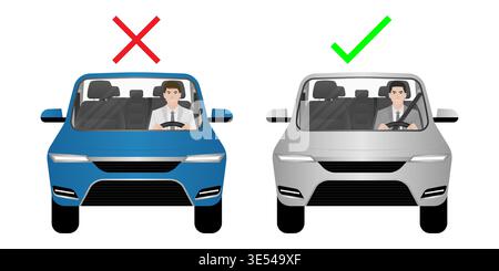 Homme boucler la ceinture de sécurité tout en conduisant une voiture. La sécurité d'abord et le concept de sécurité au volant. Illustration de Vecteur