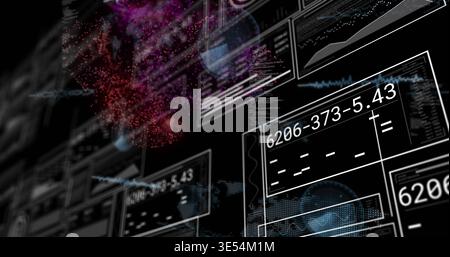 Affichage des panneaux HUD translucides s'éloignant à droite dans l'espace sombre, indiquant 6206-373-5 Banque D'Images