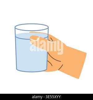 main tenant verre d'eau, illustration de boisson minimale, concept d'hydratation propre, illustration vectorielle de style de vie sain Illustration de Vecteur