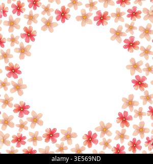 Cadre aquarelle avec fleurs sauvages. Illustration botanique dessinée à la main d'une couronne. Les fleurs et les plantes vertes sont parfaites pour les invitations et les mariages. Banque D'Images